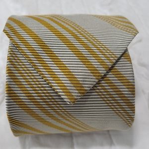 Christian Dior 100% Silk Tie *VINTAGE* Grey with Mustard Stripes EUC